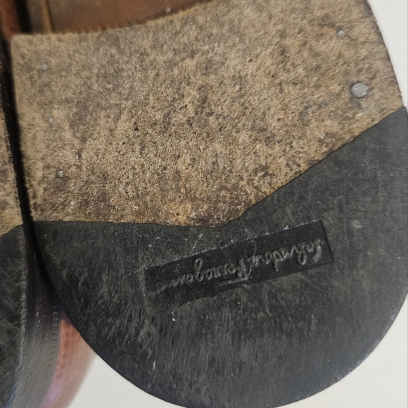 Salvatore Ferragamo Embossed Brown Leather Gancini Loafer Slip-On Buckle Men 6,5 - Picture 10 of 11